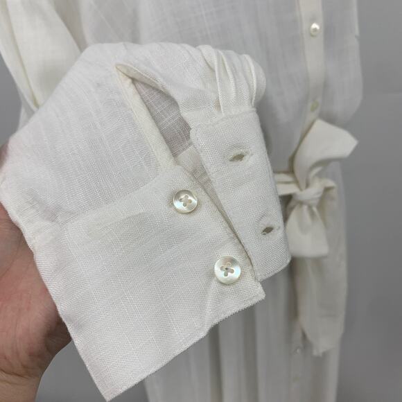 L Space Dress Women M Medium Cream Barcelona Tie Waist Collar Button Front - Picture 5 of 16